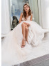 Beaded Ivory Lace Tulle V Back Wedding Dress